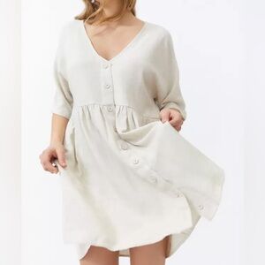Cream Tunic linen blend top with V-Neck and Peplum Style